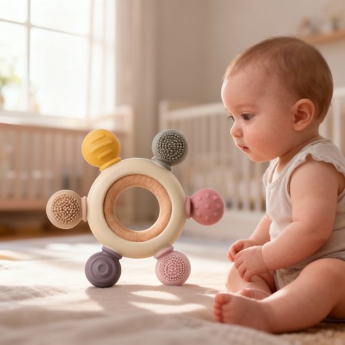 Wooden silicone teether